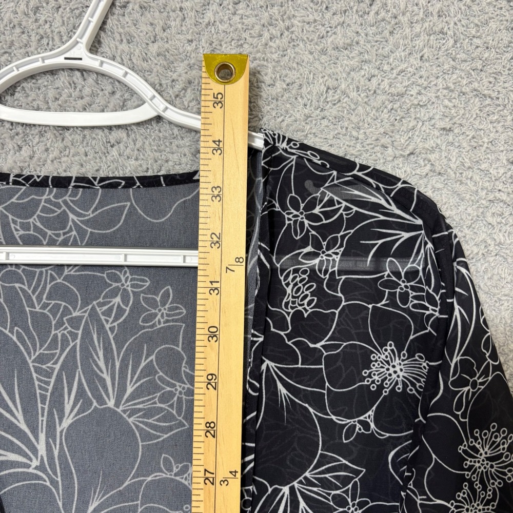 Lightweight Sheer Layering Kimono Floral Black White Open Front Flowing Top XXXL - Picture 10 of 10